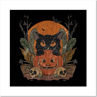 Vintage Halloween Spooky Black Cat Posters and Art